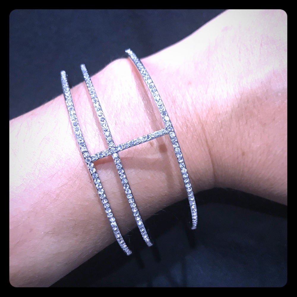 Silvertone Open Cuff w/Swarovski Crystals